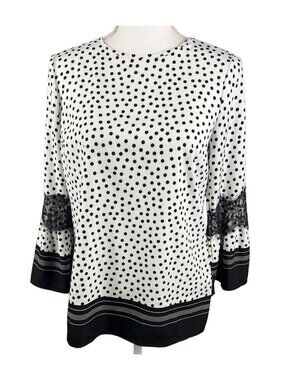 Karl Lagerfeld Paris Polka Dot & Lace Bell Sleeve Blouse XS